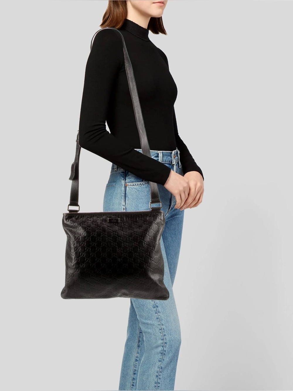 Gucci Guccissima Brown Leather Embossed Crossbody Bag